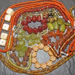 Orange & Olive Picasso Czech Glass Beads And Toho Seed Collection