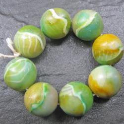 Set of 8 Clay Round Beads Green Yellow Aqua White