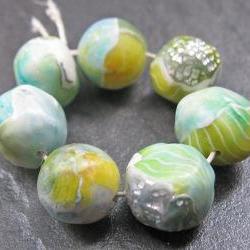 Listing ToolsEdit Renew PromoteCopy Deactivate Delete Stats Set of 7 Handmade Clay Nugget Beads Green Blue Turquoise Aqua Silver Faux Gemstone Glass