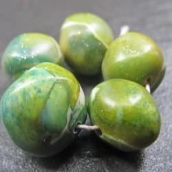 Set of 5 Handmade Clay Beads Green Blue Turquoise Faux Glass Gemstone