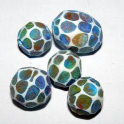 Set of 5 Polymer Clay Distressed Facteded Beads Monet Waterlillies Red Orange Yellow Green Blue